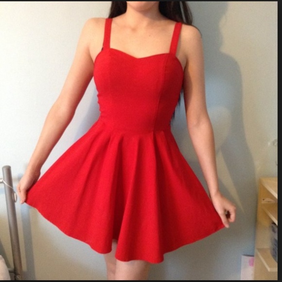 h&m red skater dress